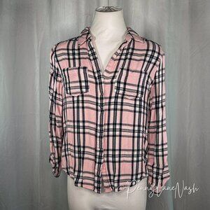 Jane & Delaney Plaid Button Up Shirt Pink/Black